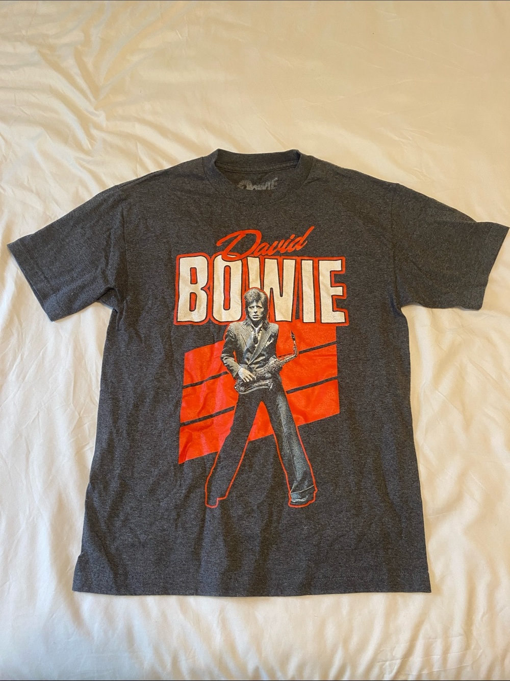David Bowie Graphic Tee - Charcoal with Red Print